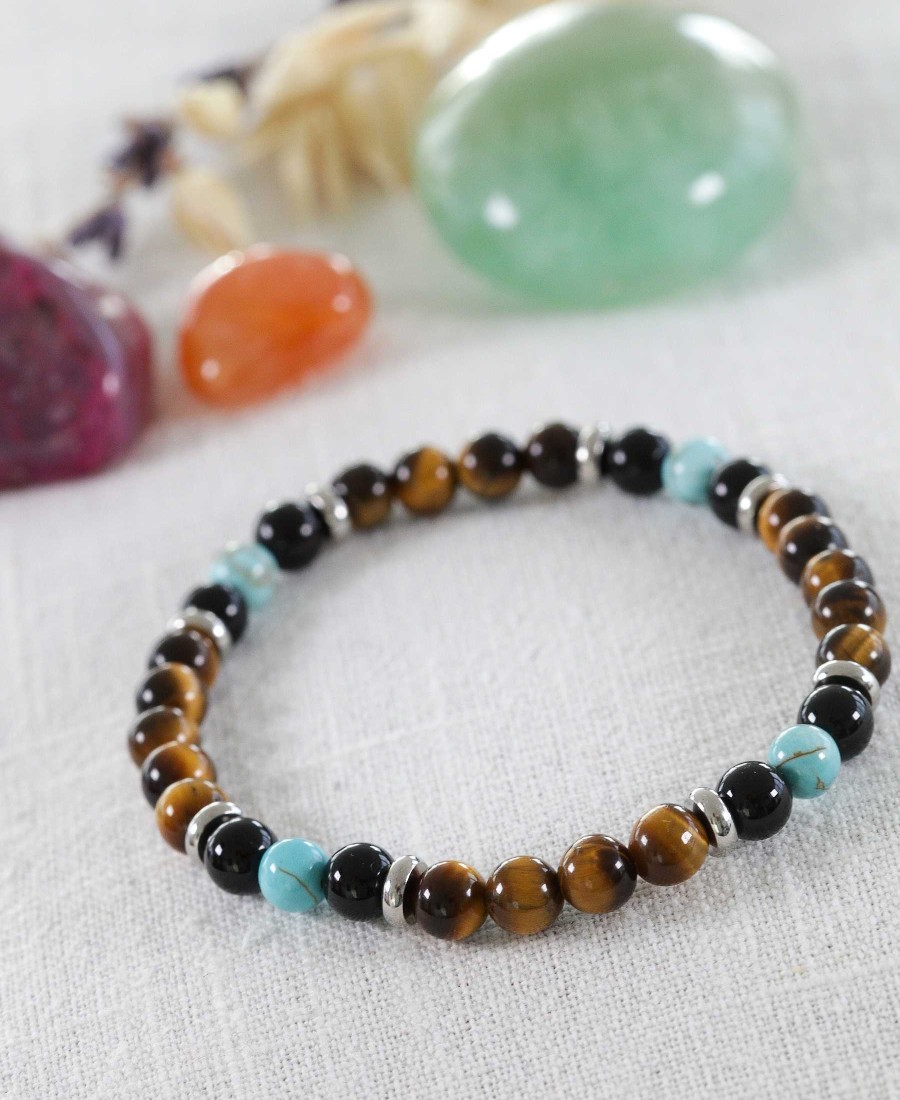 Bracelets Maison Silène | Bracelet Oeil De Tigre Et Howlite Turquoise 6Mm